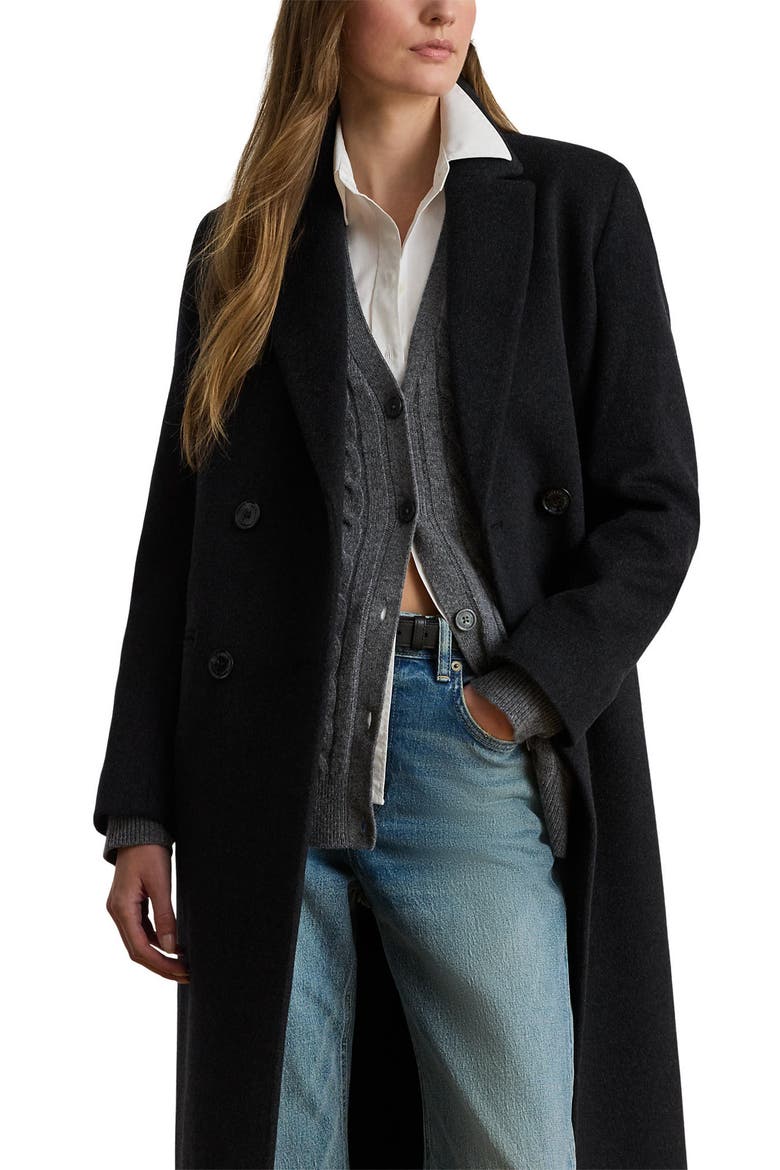 Wool Blend Double Breasted Coat, Alternate, color, CHARCOAL H