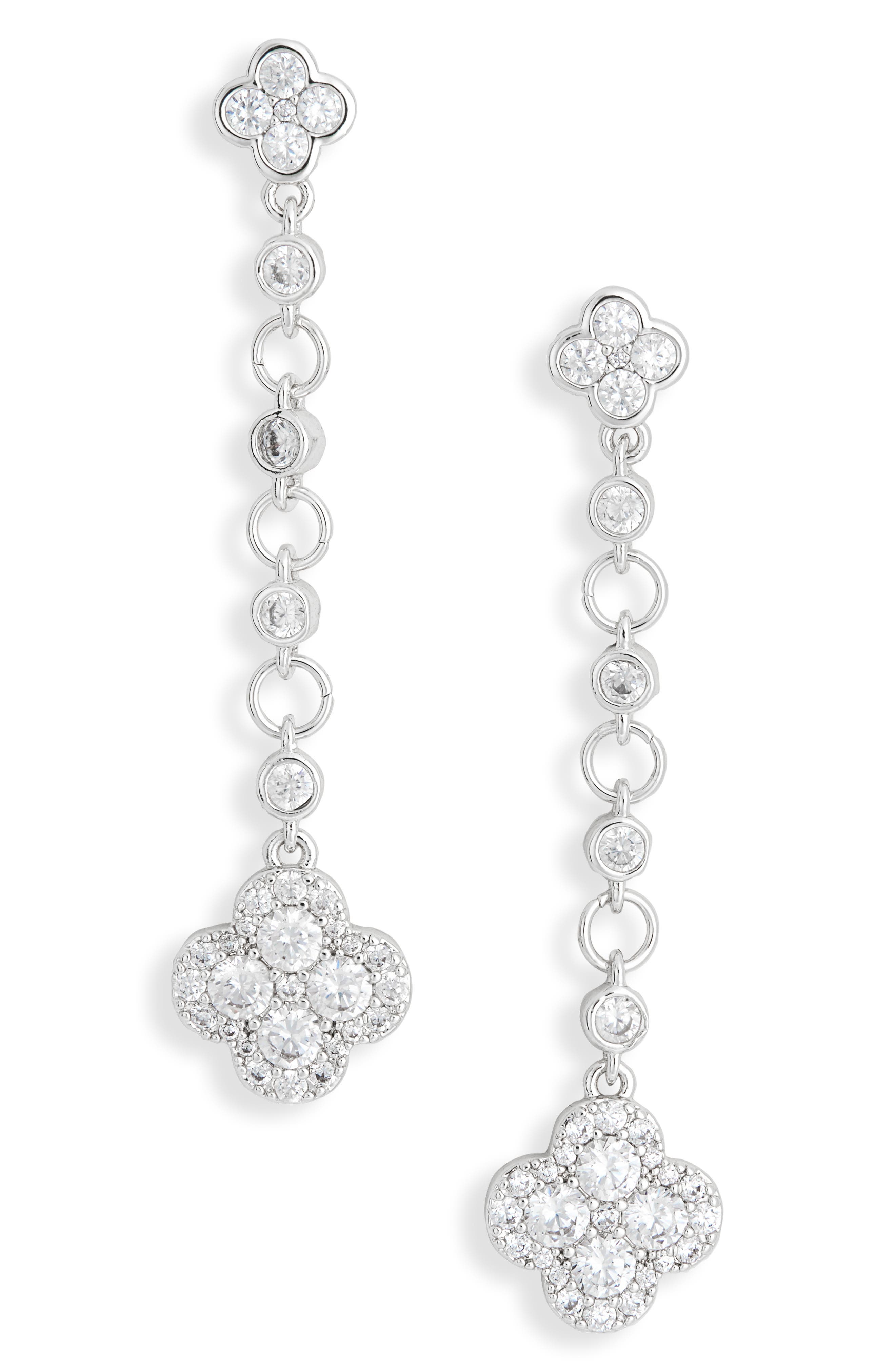 NORDSTROM RACK Cubic Zirconia Clover Linear Drop Earrings