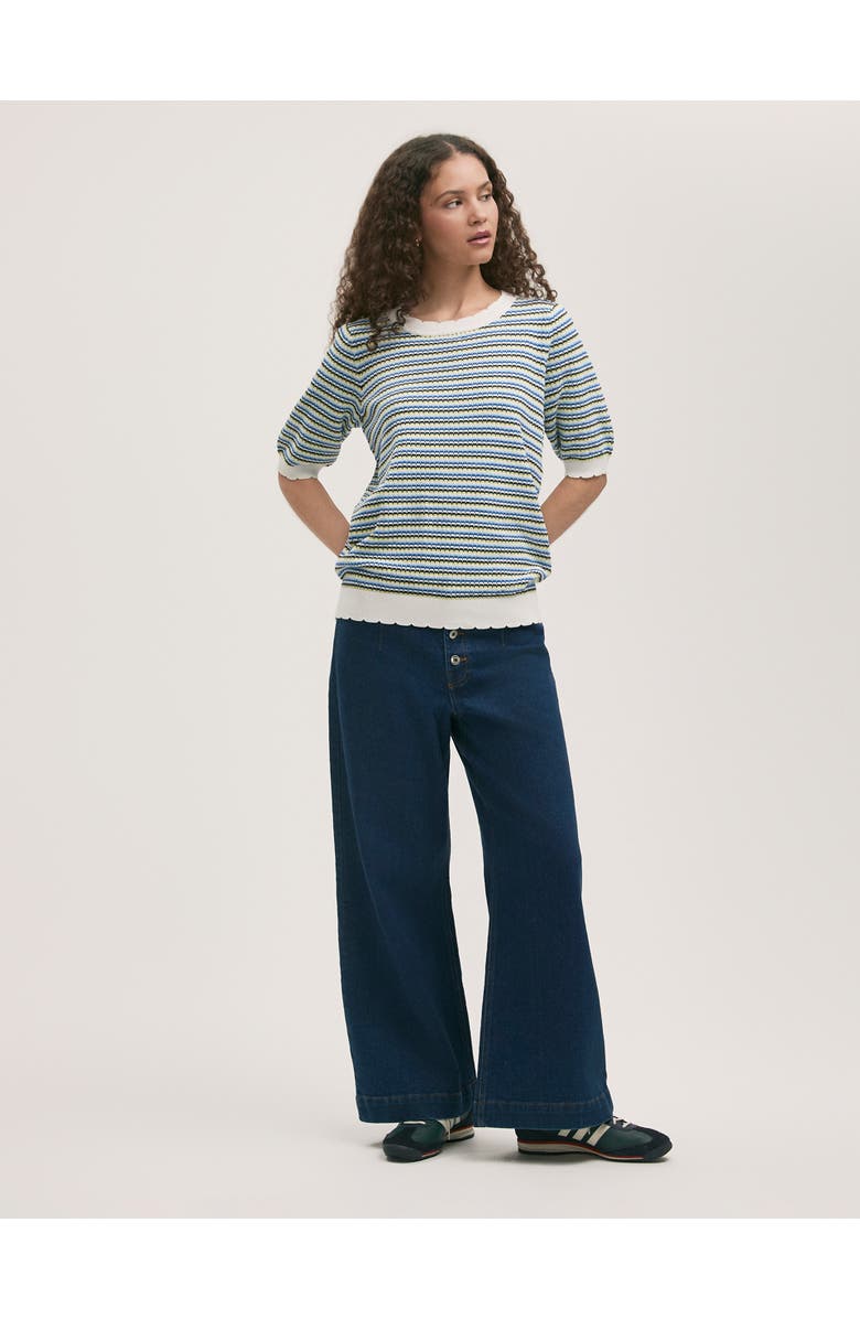 Finery London Rita Knitted Striped Short Sleeve Top, Alternate, color, Blue Stripe