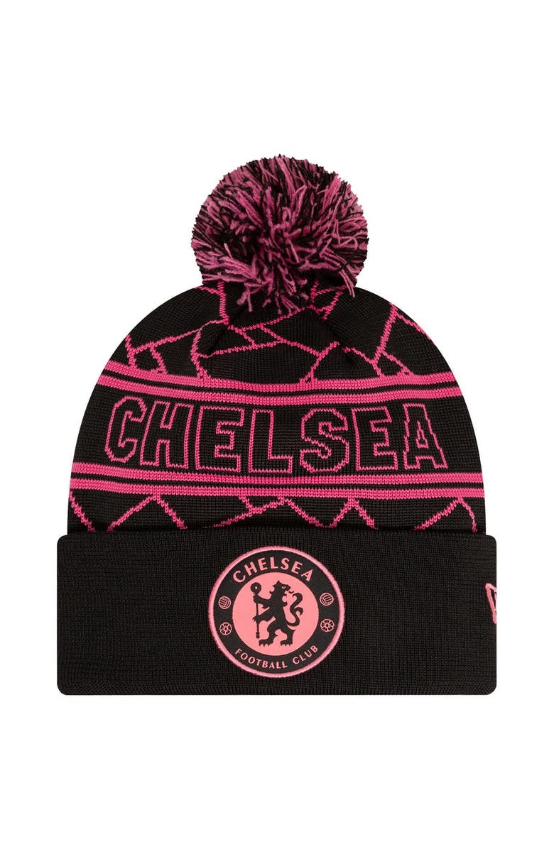 New Era Men's New Era Black Chelsea Sport Cuffed Knit Hat with Pom, Main, color, 