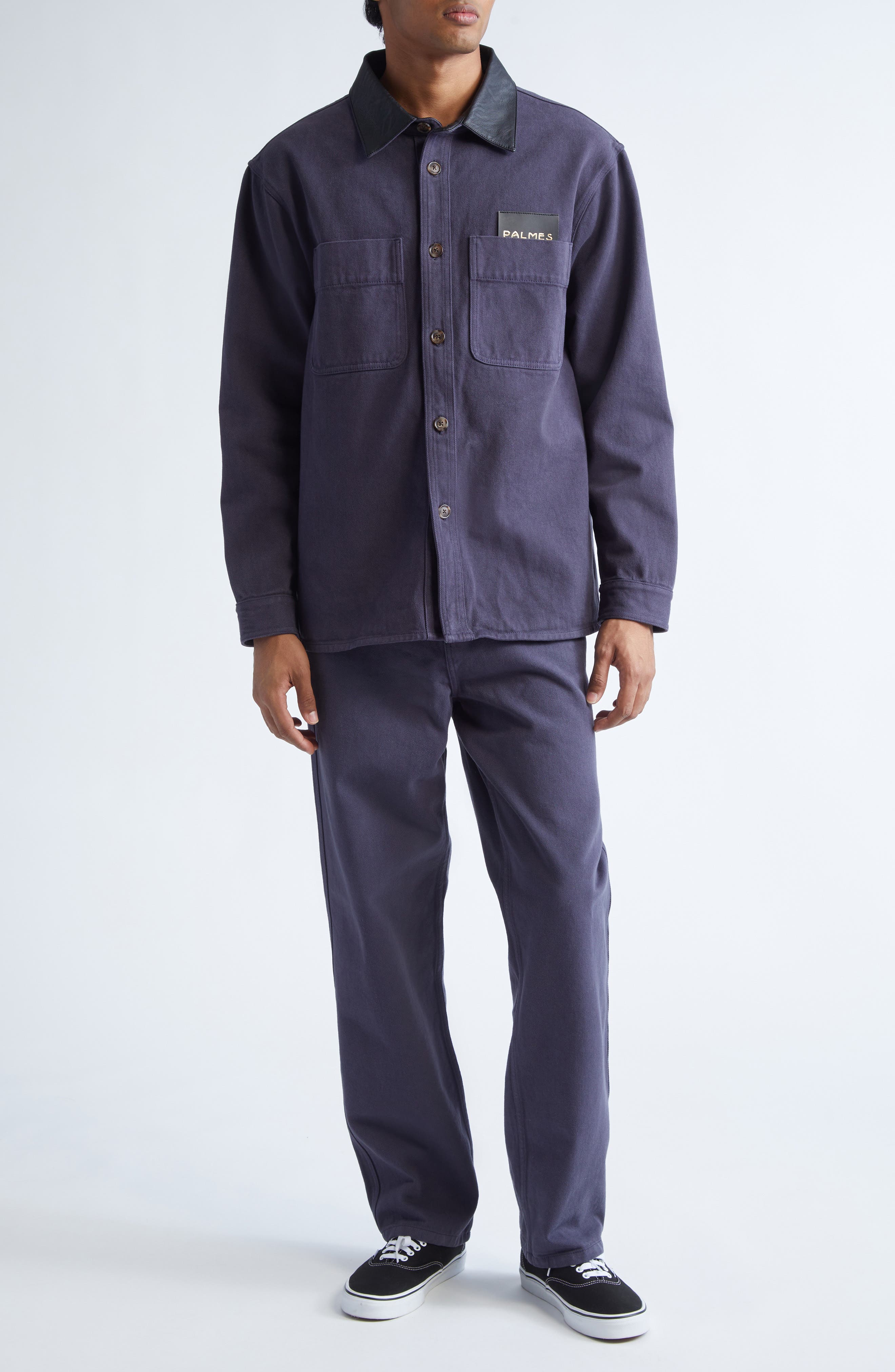 Leather Collar Twill Overshirt - image 2