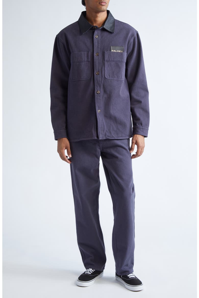 Leather Collar Twill Overshirt, Alternate, color, DARK BLUE