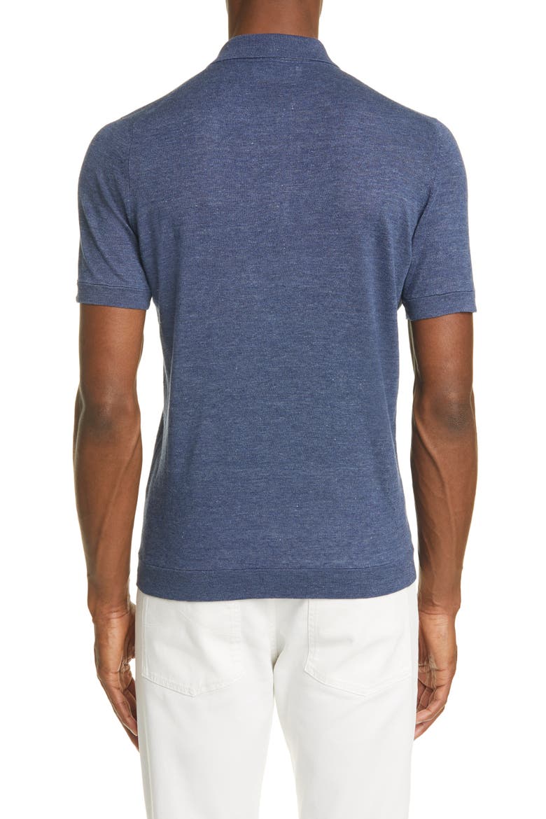 Linen & Cotton Polo Shirt, Alternate, color, BLUE