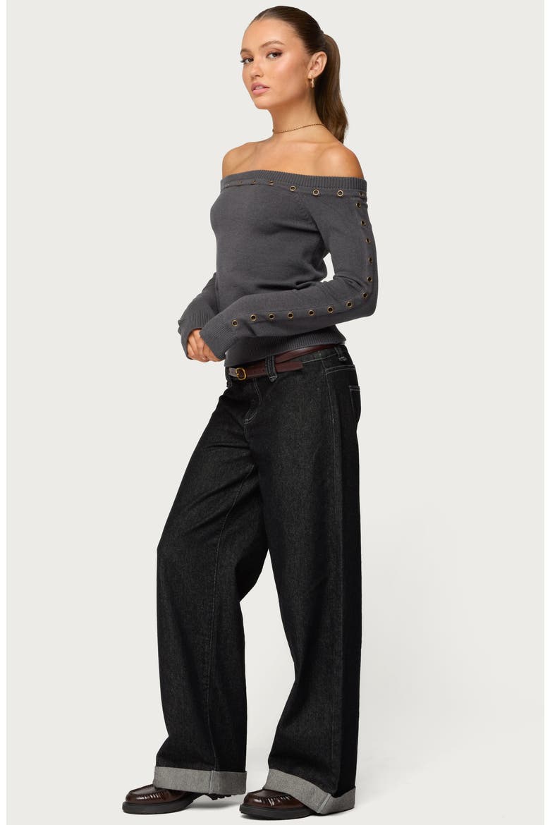 Morgen Grommet Embellished Off the Shoulder Sweater, Alternate, color, DARK-GRAY