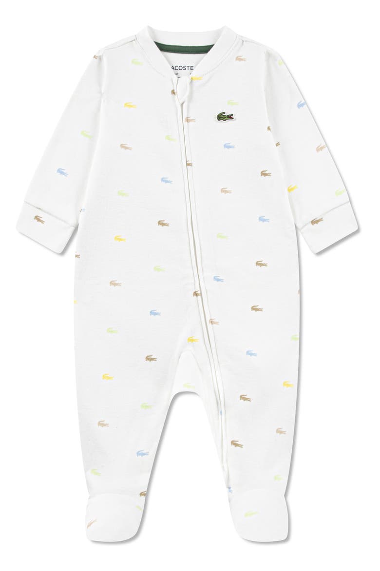 Croco Print Organic Cotton Footie, Main, color, BLANC