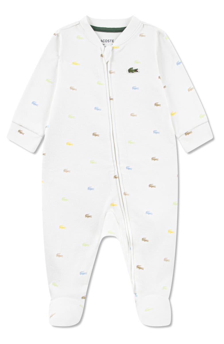 Lacoste Croco Print Organic Cotton Footie, Main, color, Blanc
