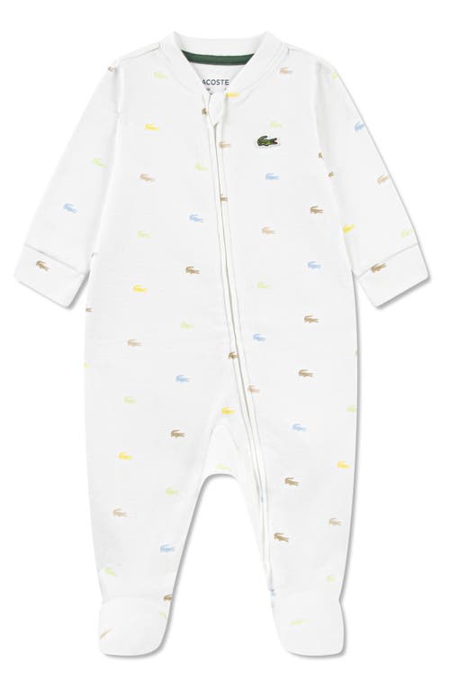 Lacoste Croco Print Organic Cotton Footie In White