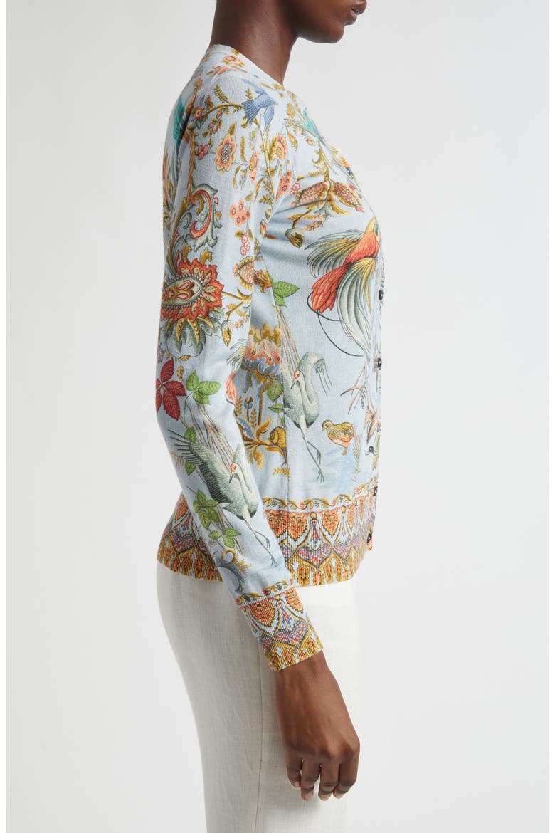 Flora & Fauna Silk & Cashmere Cardigan, Alternate, color, MULTICOLOUR ON PALE BLUE BASE