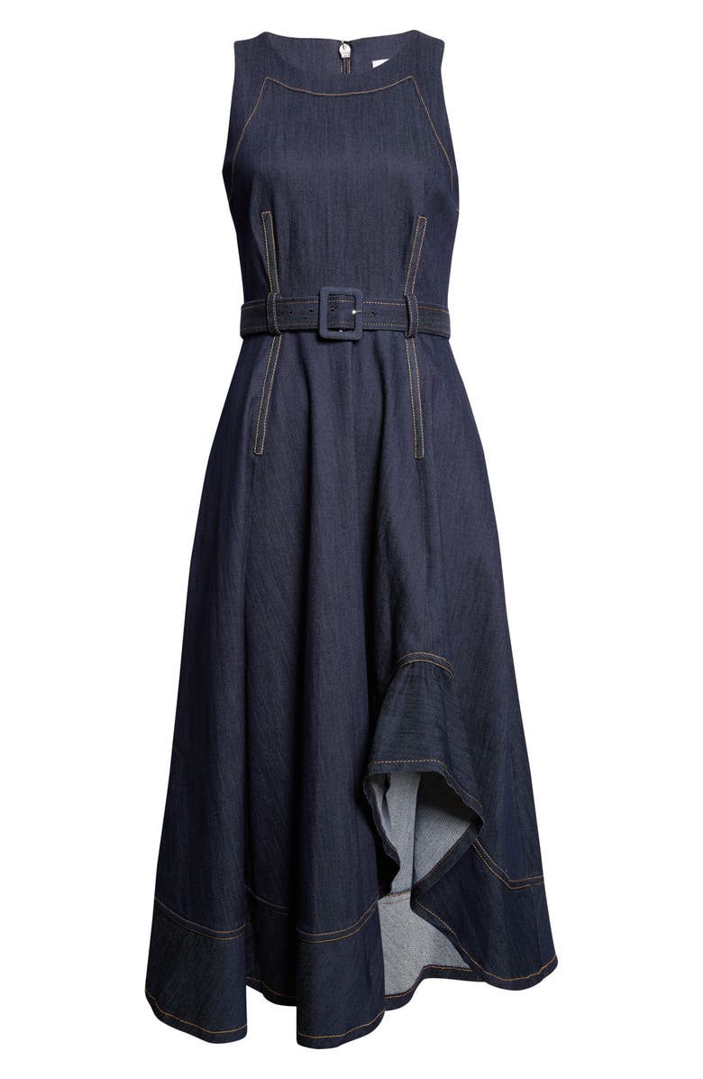 Cinq à Sept Zelda Sleeveless Belted Cotton Blend Denim Dress, Alternate, color, Minuit
