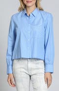 APNY Stripe Cotton Blend Crop Button-Up Shirt