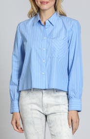 APNY Stripe Cotton Blend Crop Button-Up Shirt