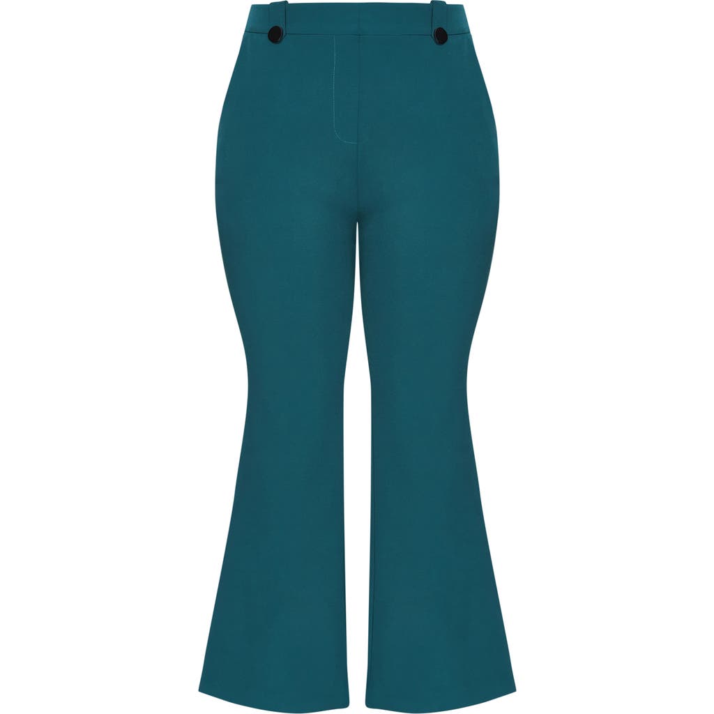 City Chic Vienna High Waist Flare Pants In Green