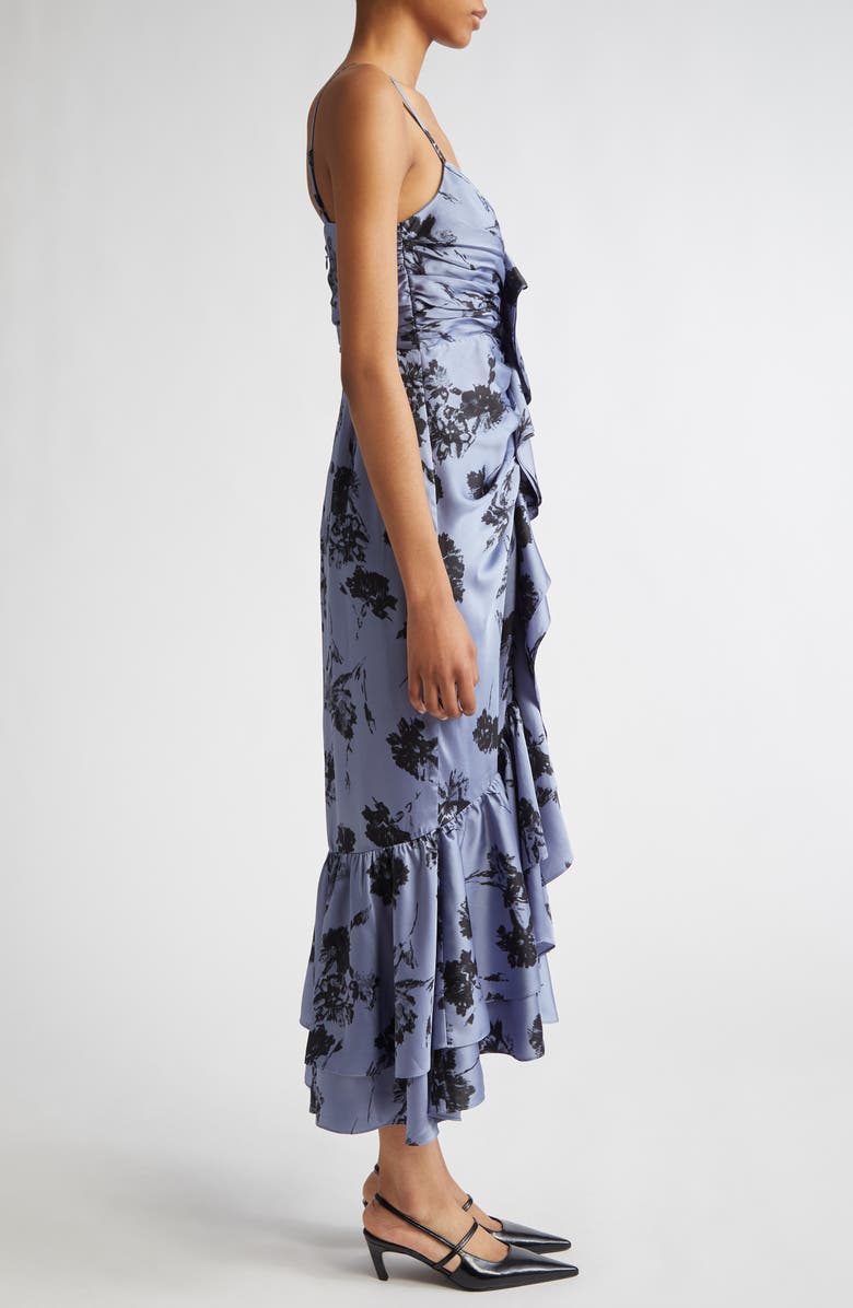 Cinq à Sept Akemi Cool Carnation Ruffle Detail Satin Dress, Alternate, color, Rustic Blue Multi