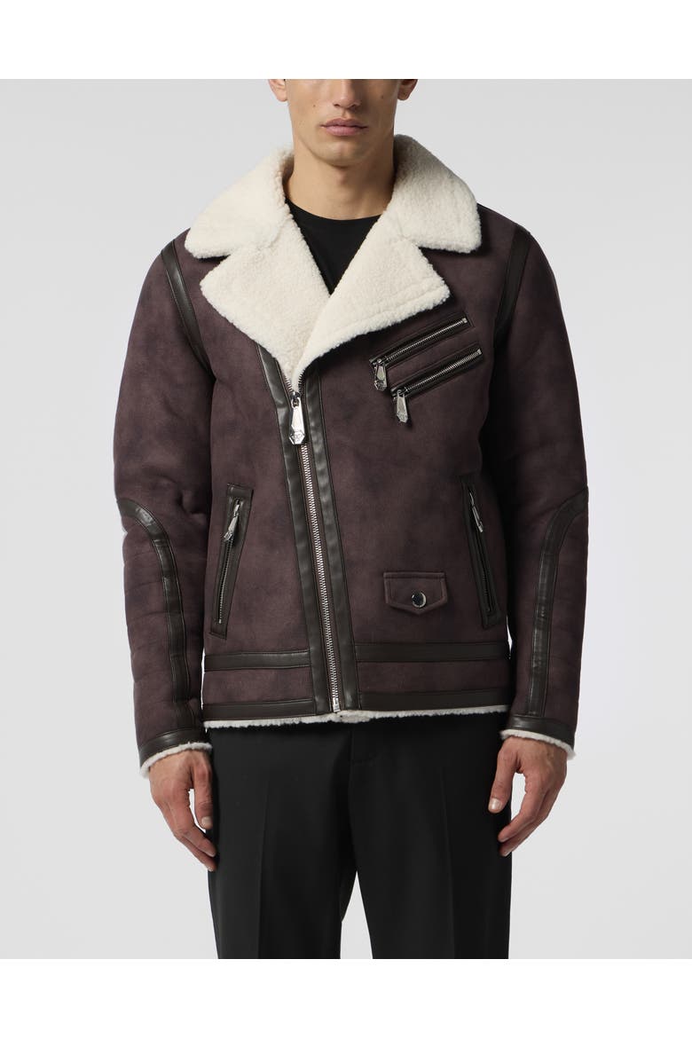 Eco Shearling Jacket Men, Main, color, brown