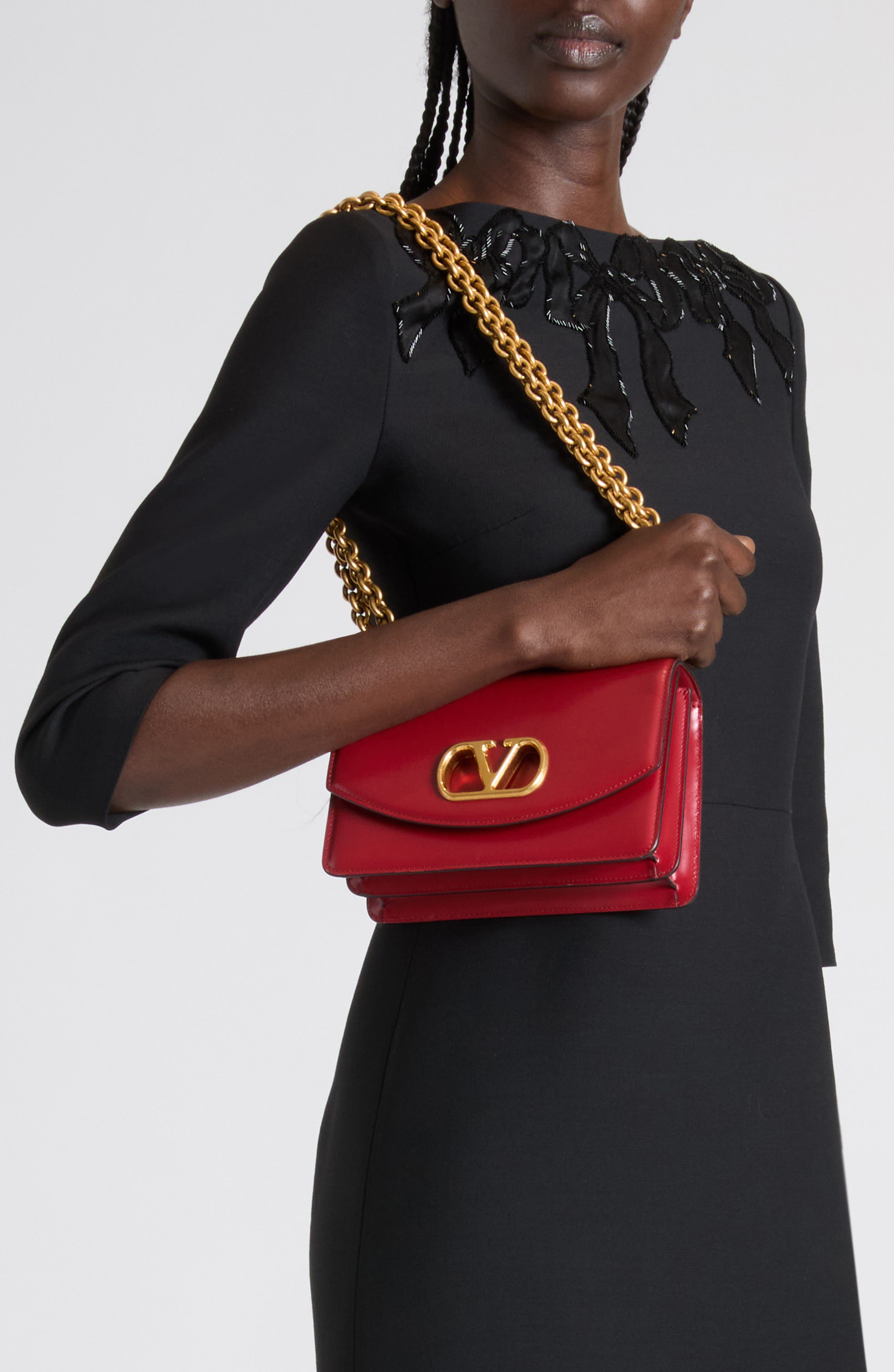Small DeVain VLOGO Leather Shoulder Bag, Alternate, color, DARK BRANDY