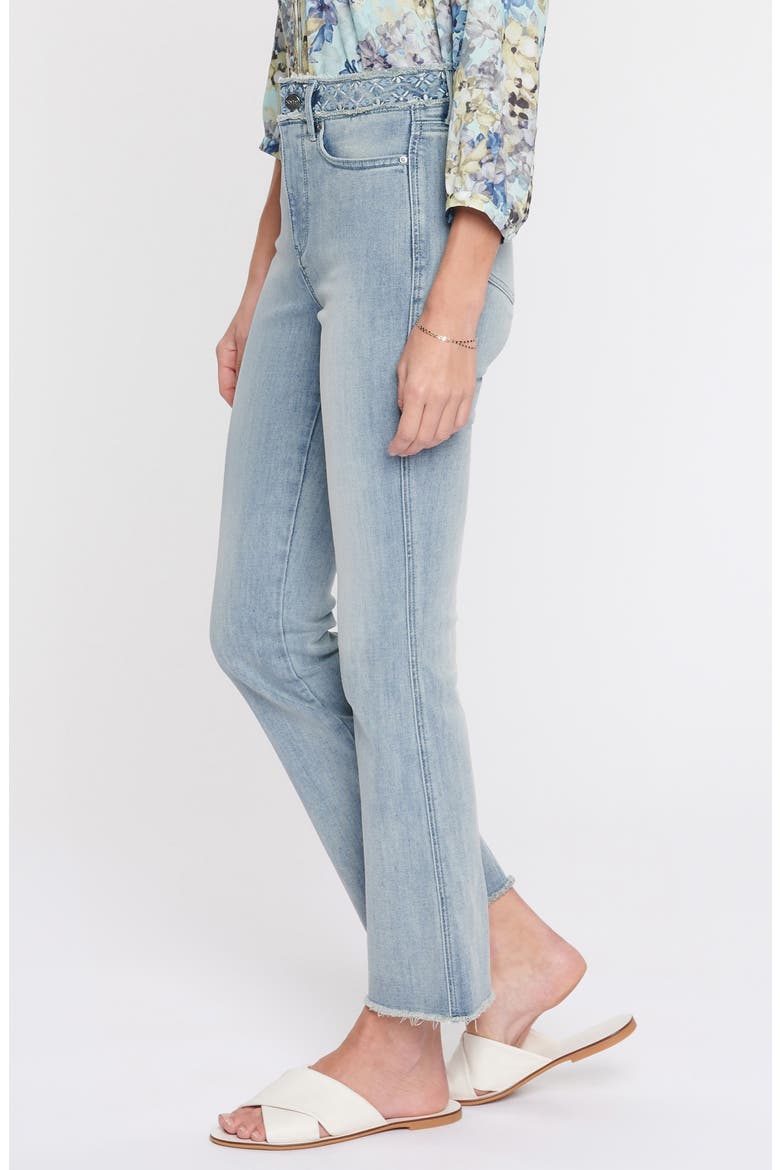 Embroidered High Waist Frayed Ankle Slim Bootcut Jeans, Alternate, color, CLEAN AFFECTION