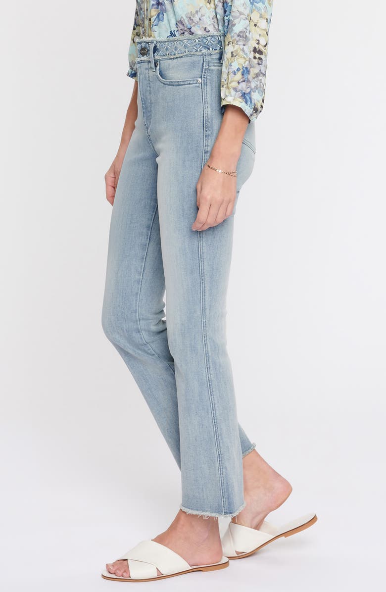 NYDJ Embroidered High Waist Frayed Ankle Slim Bootcut Jeans, Alternate, color, 