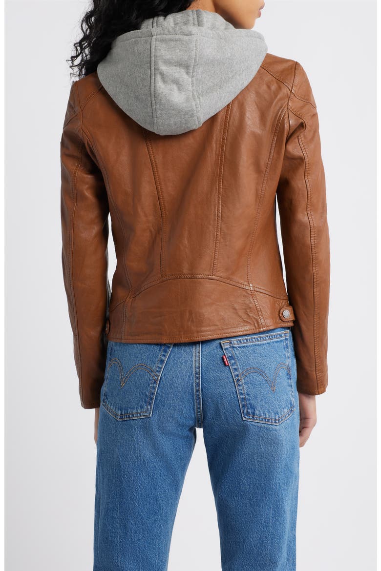 Allice Leather Moto Jacket, Alternate, color, COGNAC