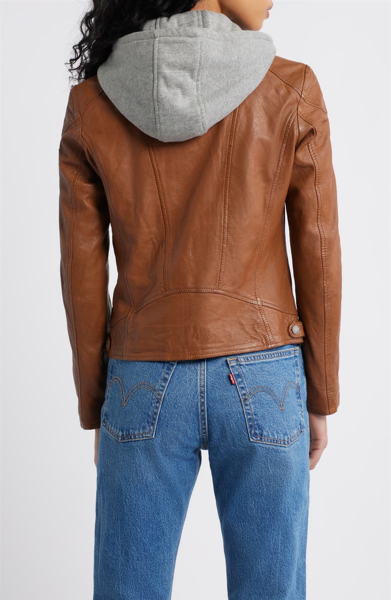 MAURITIUS Allice Leather Moto Jacket, Alternate, color, Cognac