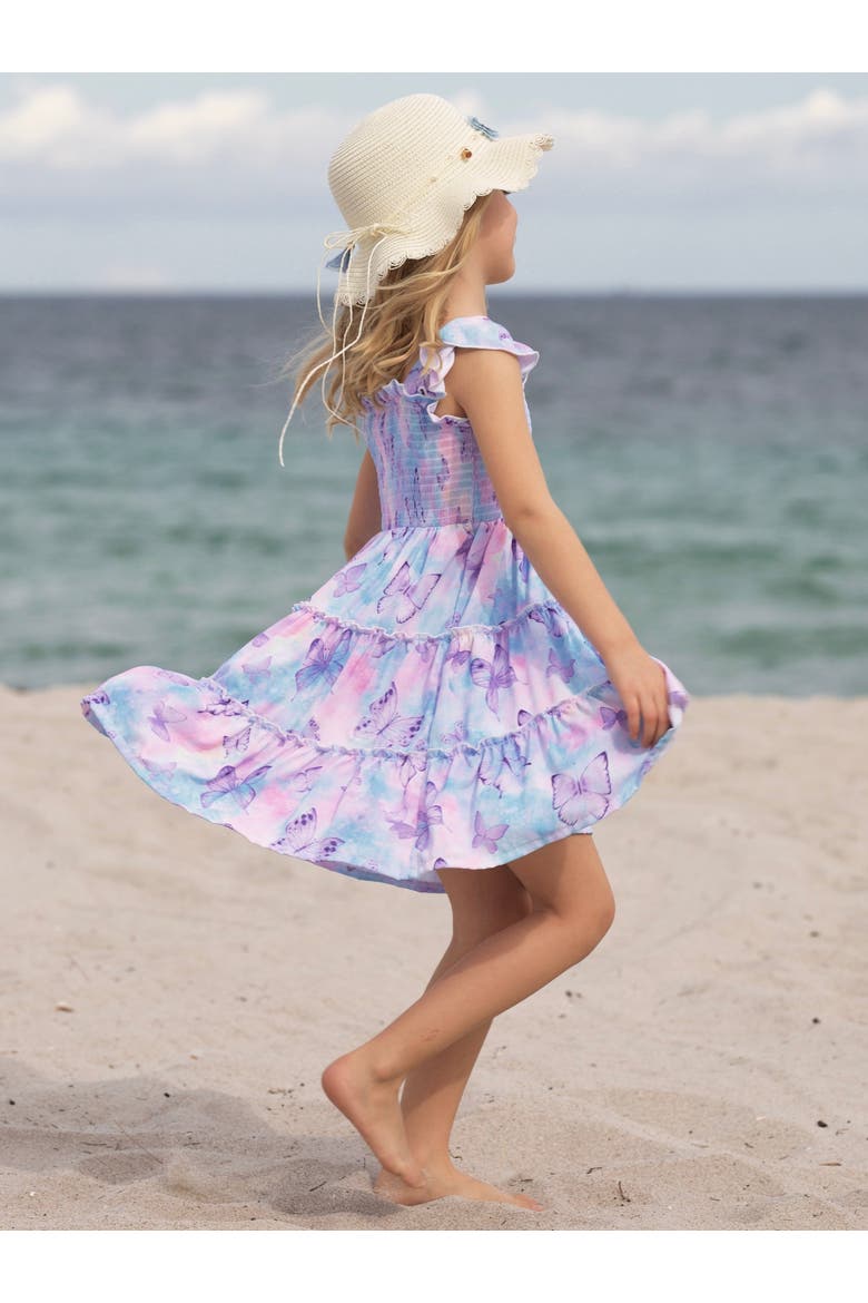 Girls Spring Butterflies Smocked Tiered Dress, Alternate, color, Purple
