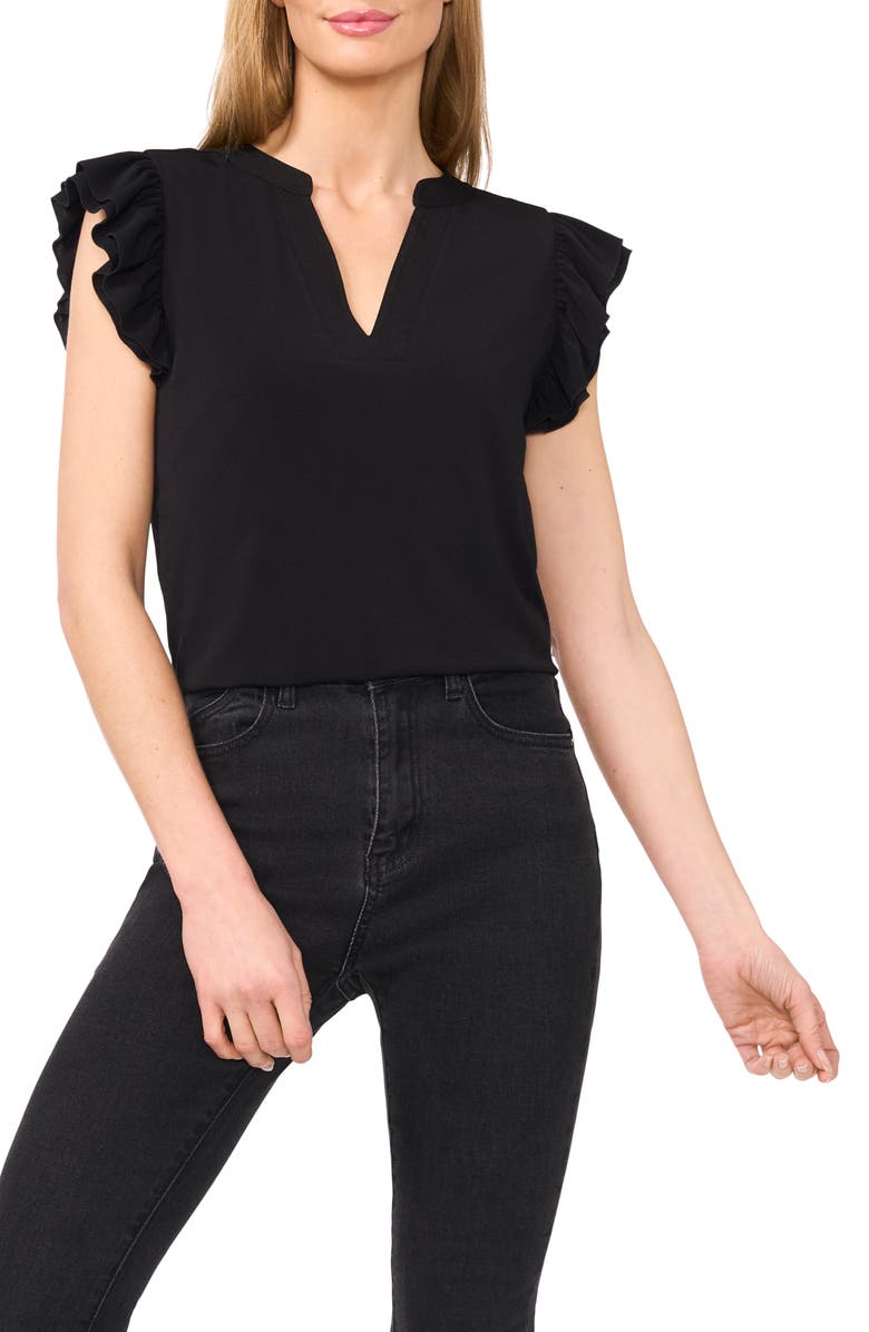CeCe V-Neck Flutter Sleeve Shirt, Main, color,