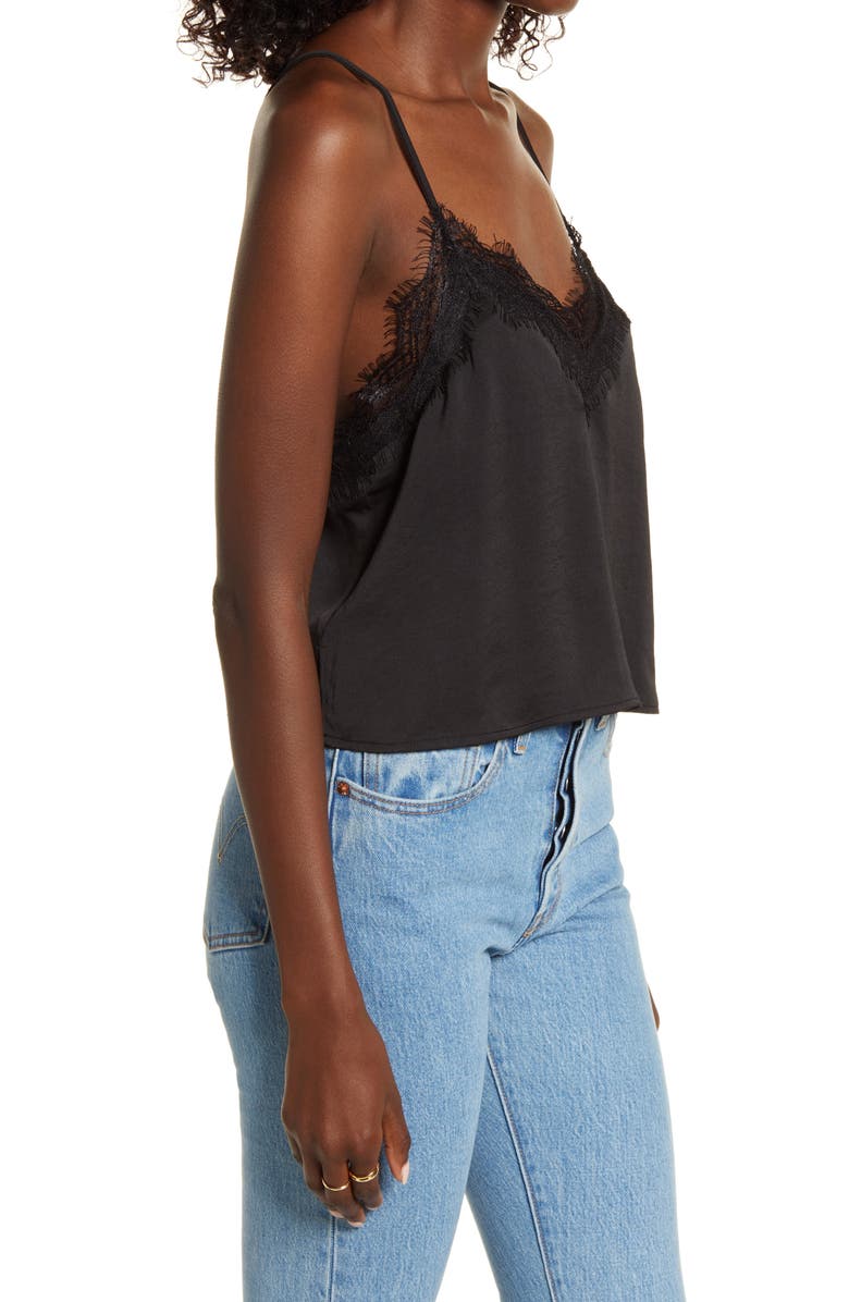 Open Edit Eyelash Lace Trim Satin Crop Camisole, Alternate, color,