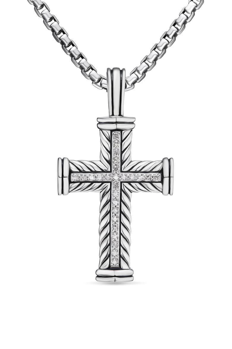 Chevron Cross Pendant in Sterling Silver with Diamonds, Main, color, STERLING SILVER