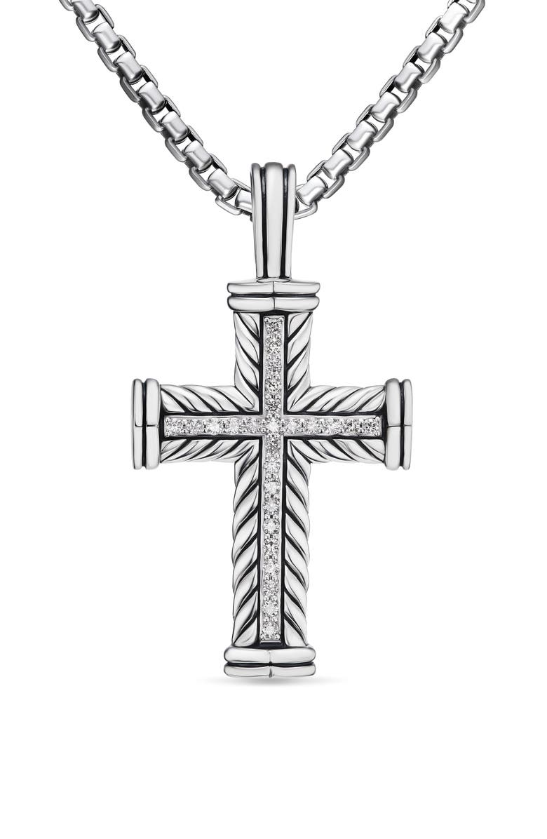 David Yurman Chevron Cross Pendant in Sterling Silver with Diamonds, Main, color, Sterling Silver