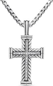David Yurman Chevron Cross Pendant in Sterling Silver with Diamonds