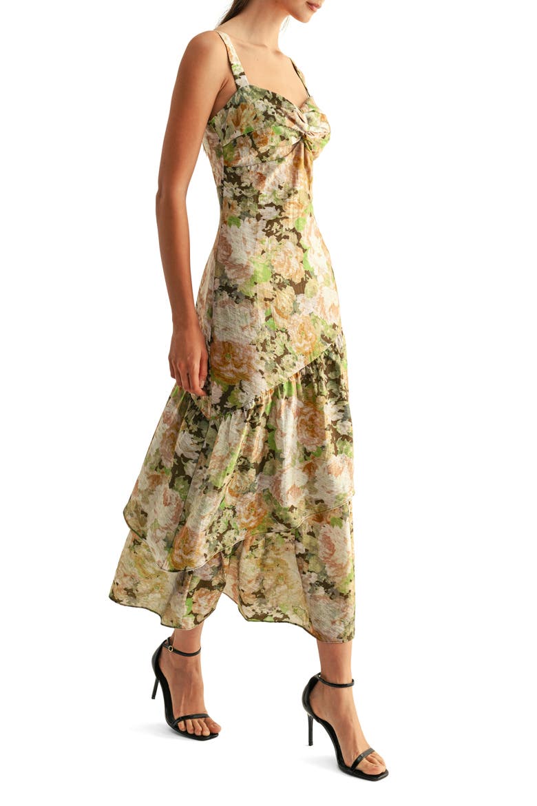 Kaya Ruffle Tiered Midi Sundress, Alternate, color, OLIVE MULTI