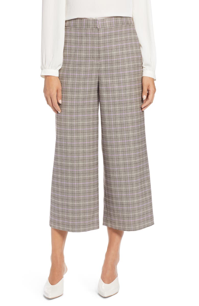 Halogen<sup>®</sup> Plaid Wide Leg Crop Pants, Main, color, 