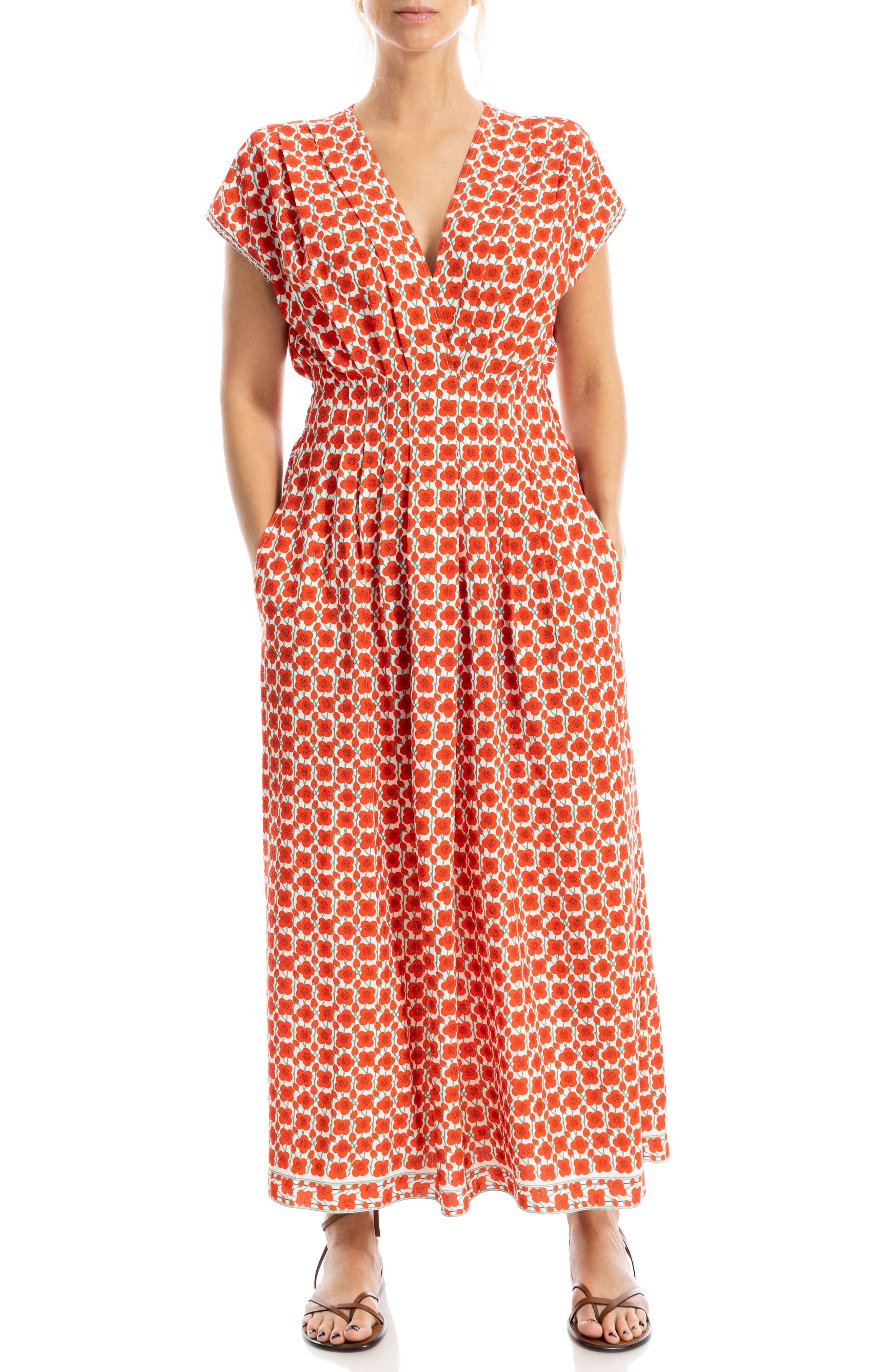 MAX STUDIO Cap Sleeve Tucked Waist Maxi Dress