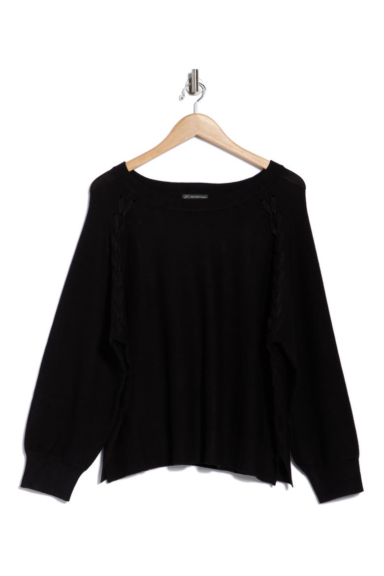 Dolman Lace-Up Sweater, Alternate, color, BLACK