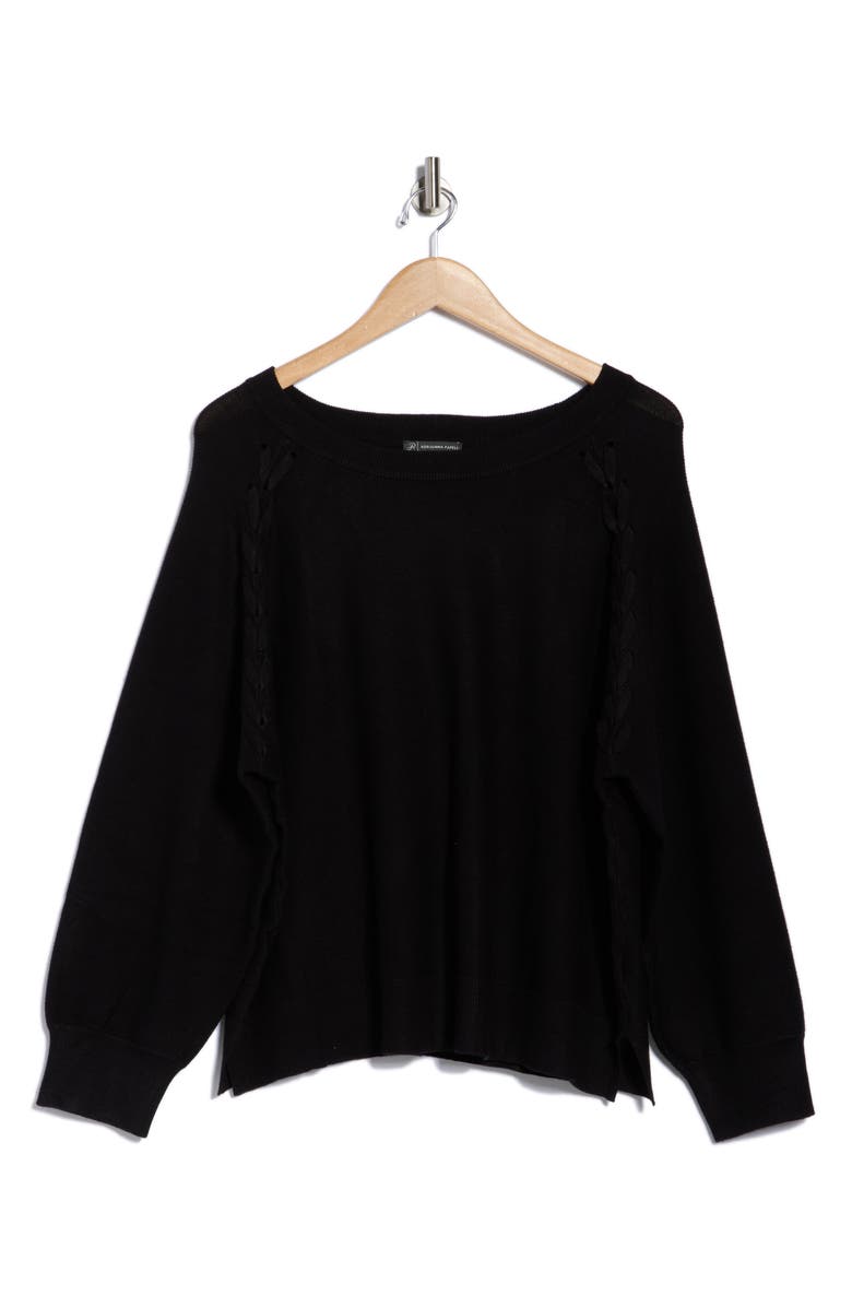 Adrianna Papell Dolman Lace-Up Sweater, Alternate, color, Black