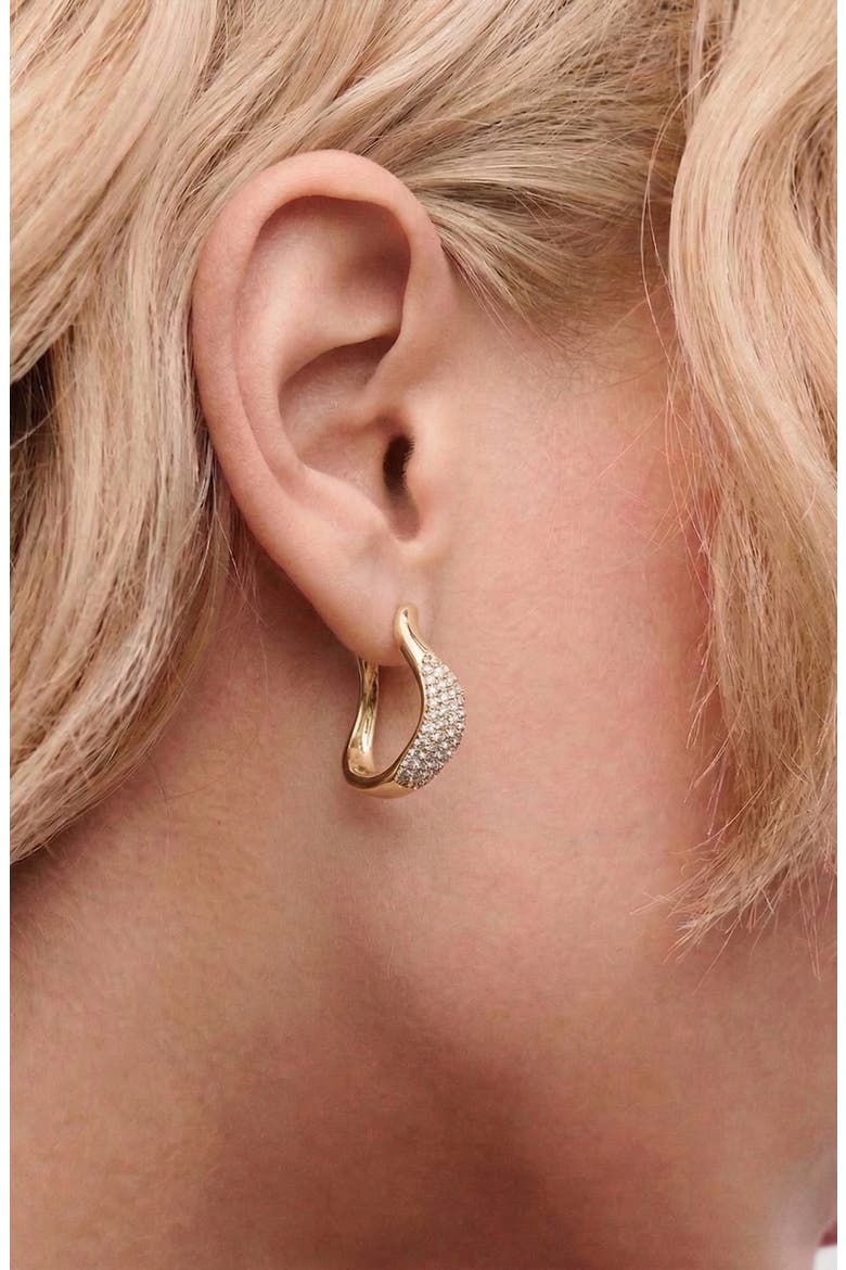 Curved Mini Pave Hoop Earrings in Gold, Alternate, color, Gold