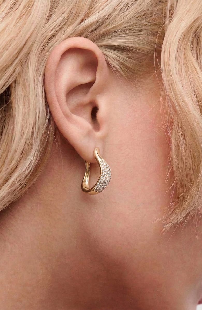 YOJ Curved Mini Pave Hoop Earrings in Gold, Alternate, color, Gold