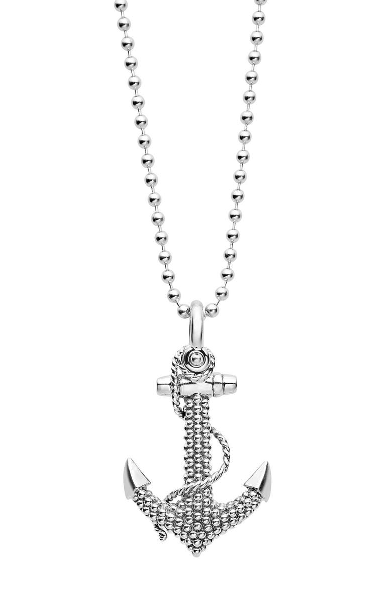 Signature Caviar Anchor Pendant Necklace, Main, color, SILVER
