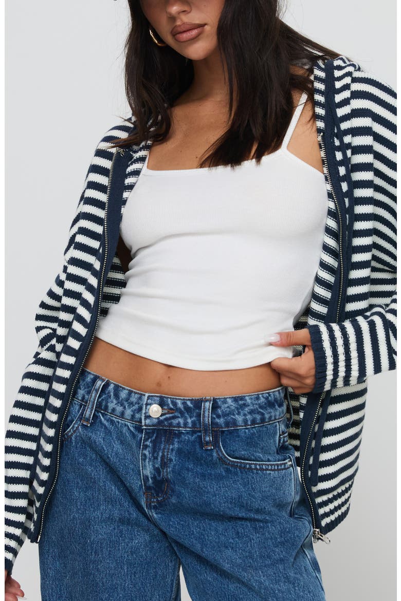 Brienna Oversize Stripe Zip Hoodie, Main, color, NAVY