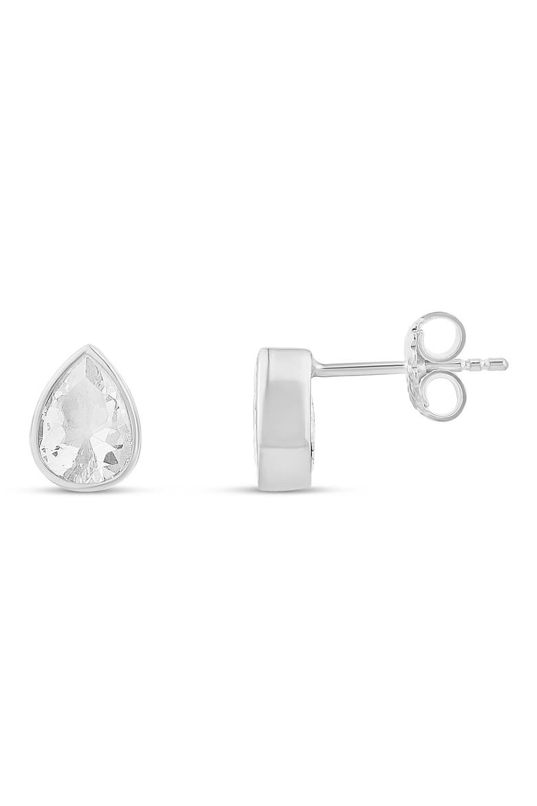 Fancy Bezel Stud Earrings, Main, color, SILVER/ WHITE/PEAR CUT