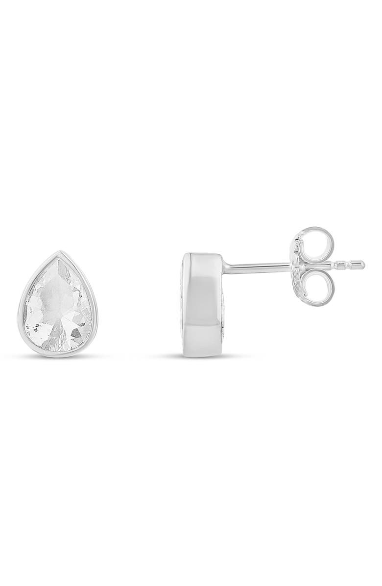 SHYMI Fancy Bezel Stud Earrings, Main, color, Silver/ White/Pear Cut