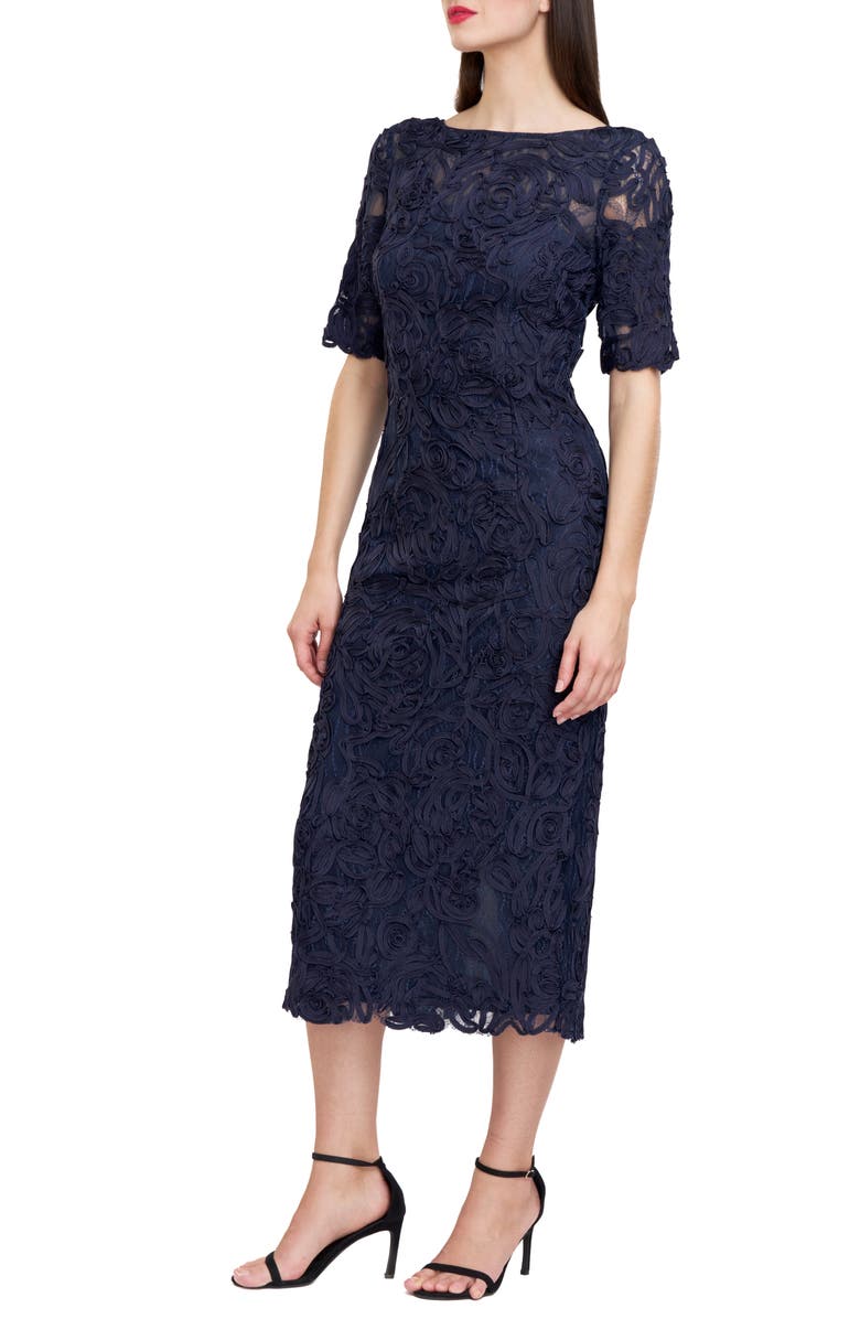 JS Collections Zaria Soutache Lace Cocktail Dress, Alternate, color, Deep Navy