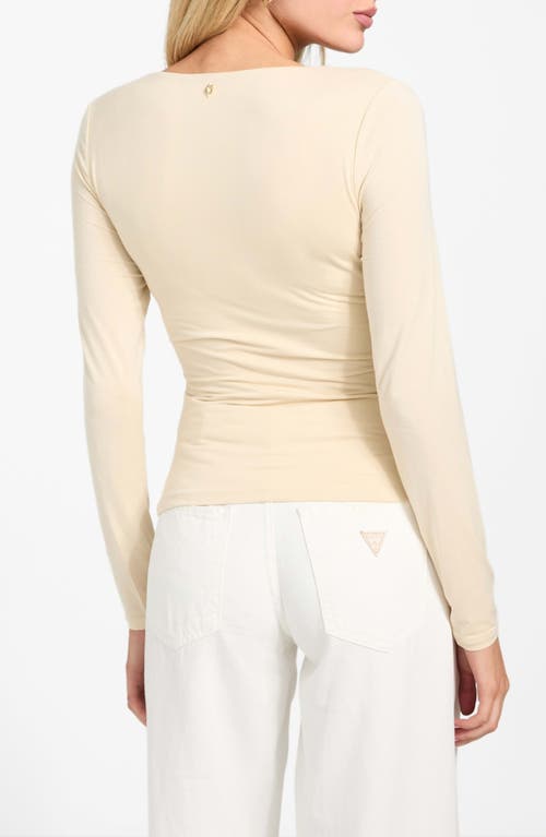 Guess Ayleen Ruched Long Sleeve Jersey Top In Neutral