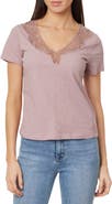CURVE APPEAL Lace Inset V-Neck Cotton T-Shirt