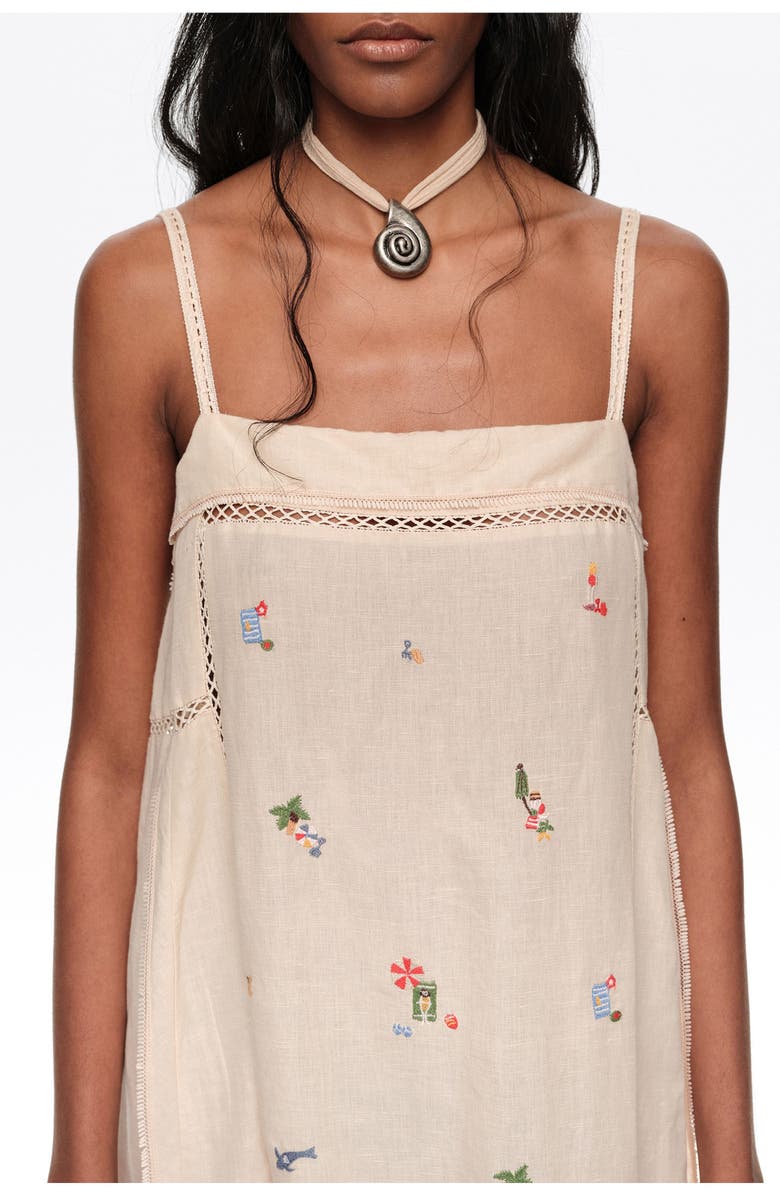 Bimba y Lola Linen A-Line Mini Dress With Embroidery, Alternate, color, Sand