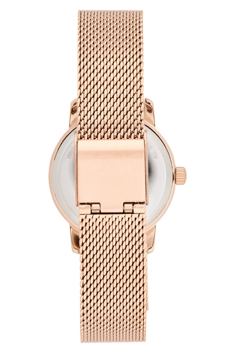 Grand Crystal Index Mesh Strap Watch, 28mm, Alternate, color, ROSE GOLD