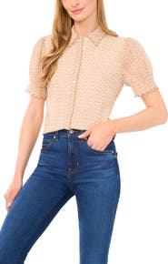 CeCe Print Scallop Shirt