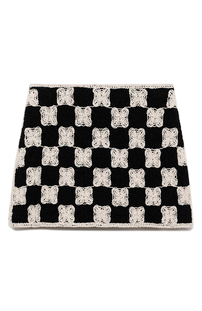 MANGO Checkered Embroidered Miniskirt, Alternate, color, Black