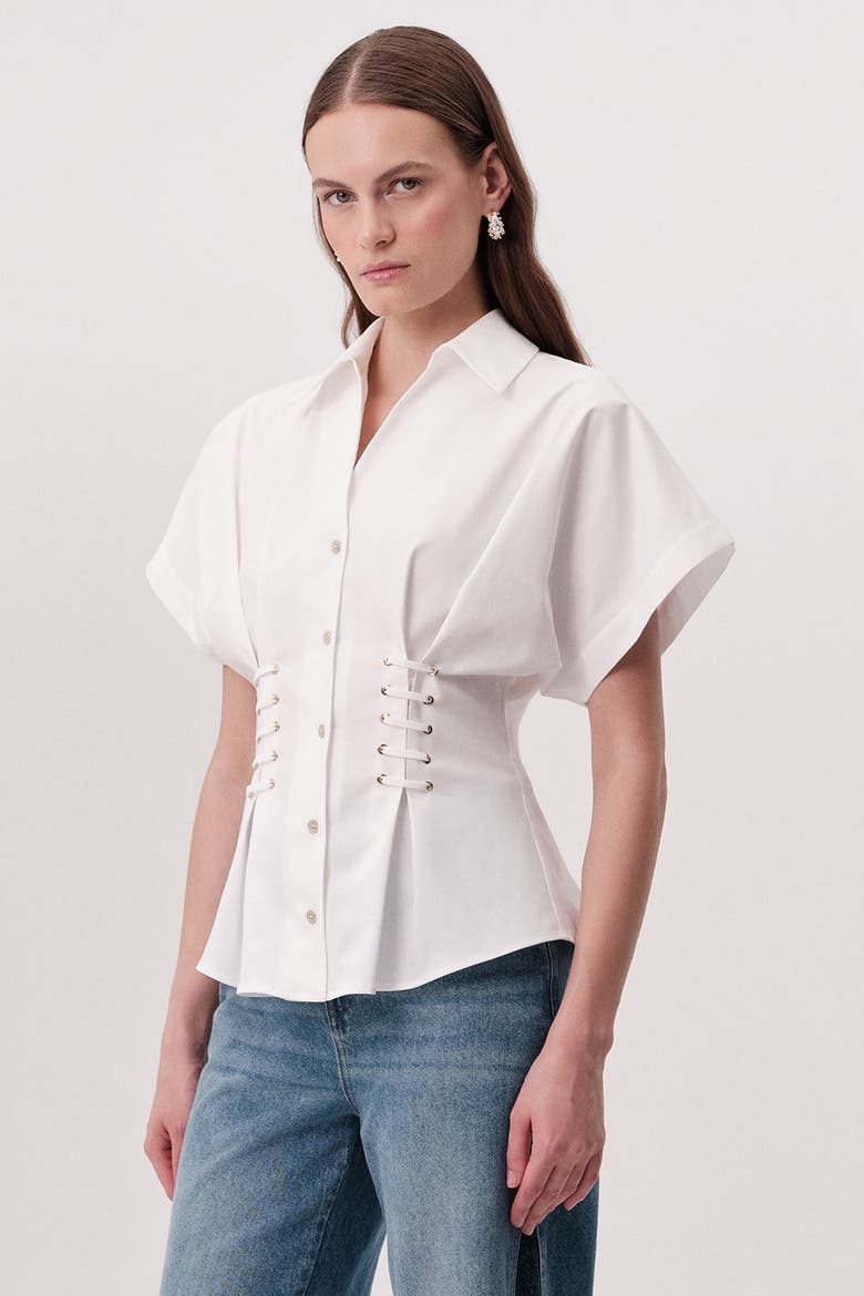 Mollie Shirt Collar Front Tie Fitted Shirt, Alternate, color, Ecru