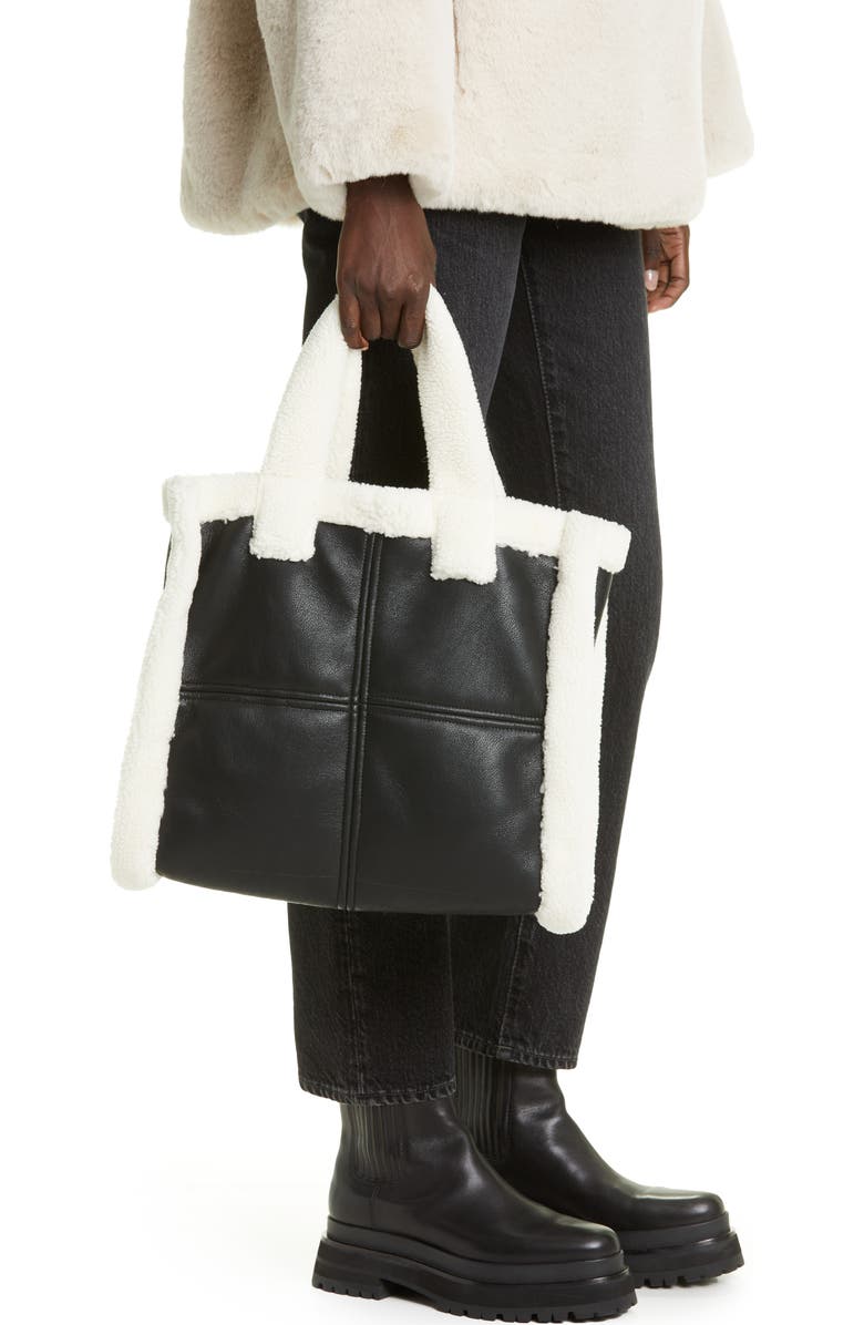 Stand Studio Medium Lolita Faux Shearling & Faux Leather Tote, Alternate, color,