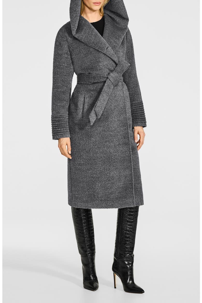 Wool & Suri Alpaca Blend Hooded Bouclé Coat, Alternate, color, GREY MELANGE
